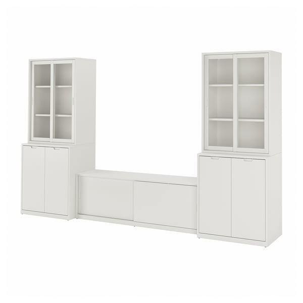 TONSTAD TV storage combination, off-white/clear glass, 339x47x201 cm