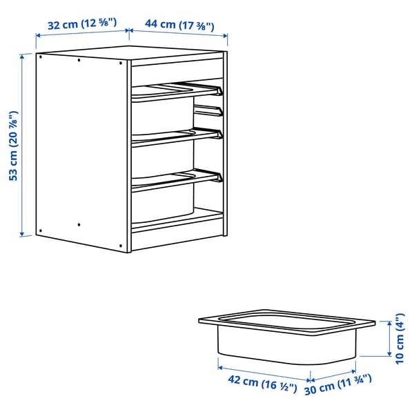 TROFAST Storage combination with boxes, light white stained pine grey-blue/light green-grey, 32x44x53 cm