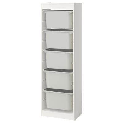 TROFAST Storage combination with boxes, white/grey, 46x30x146 cm