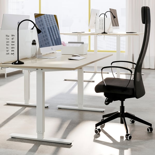 TROTTEN Desk sit/stand, beige/white, 160x80 cm