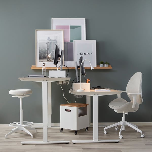 TROTTEN Desk sit/stand, beige/white, 120x70 cm