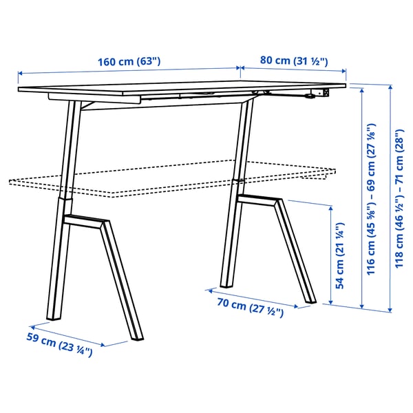 TROTTEN Desk sit/stand, electric/white, 160x80 cm