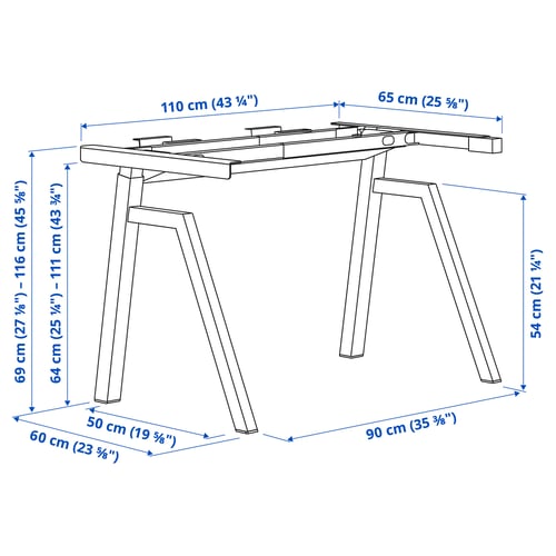 Illustration with measurements for the product: TROTTEN.