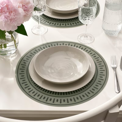 TUVIRIS Place mat, grey-green/patterned plastic, 37 cm
