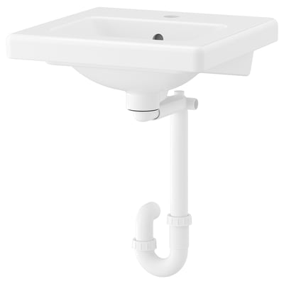Square ceramic washbasin with deep bowl.