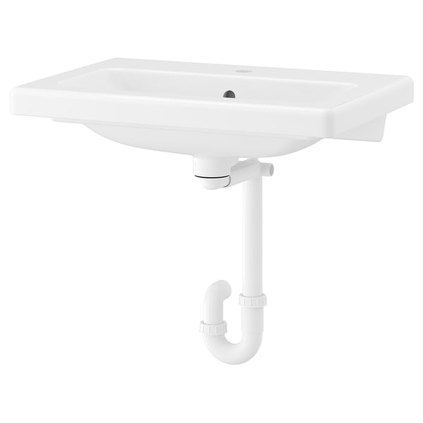 TVÄLLEN Wash-basin with water trap, white, 64x43 cm