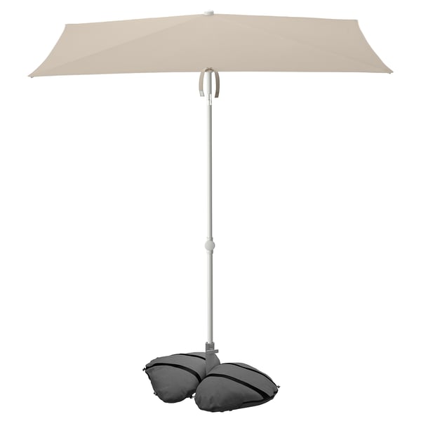 TVETÖ / IGGÖN Parasol with base, tilting grey-beige/white dark grey, 180x145 cm