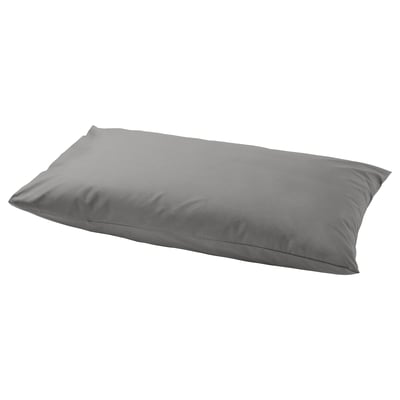 Single, grey pillowcase with smooth fabric, rectangular shape.