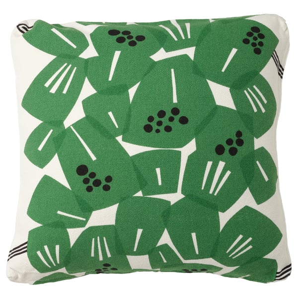 UNDERBLOMMA Cushion cover, white/green, 50x50 cm
