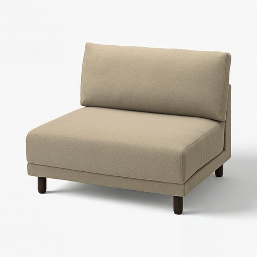 UPPÅKRA beige sofa, modern design, upright back, wood legs.