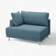 UPPÅKRA blue sofa. Modern, l-shaped, with two cushions, on chrome legs.