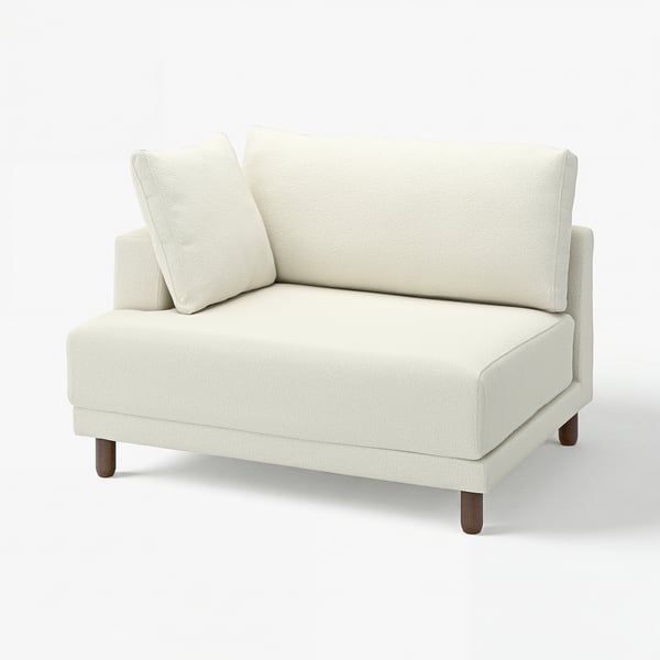 UPPÅKRA: cream sofa, bouclé fabric, sleek modern design, 10-year warranty.