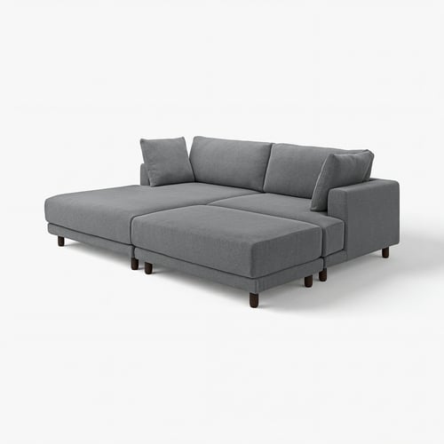 A grey UPPÅKRA modular sectional sofa with clean, modern lines. It has plush cushions and dark wooden legs, designed for comfort and easy cleaning.