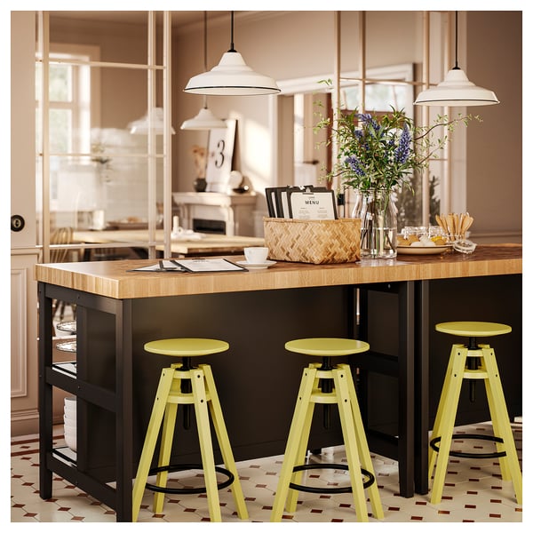 VADHOLMA Kitchen island, black/oak, 126x79x90 cm