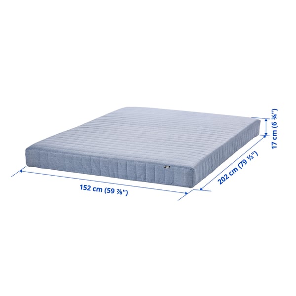 VADSÖ Sprung mattress, extra firm/light blue, Queen