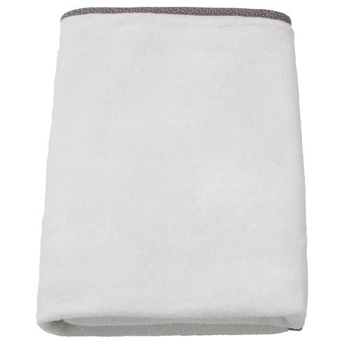 White VÄDRA baby mat cover, rectangular, soft terry cloth, durable, recycled materials.