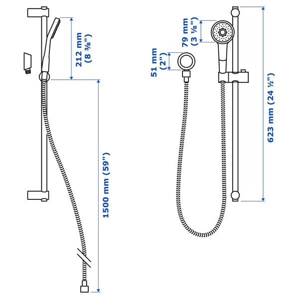VALLAMOSSE Riser rail w handshower/wall outlet, chrome-plated