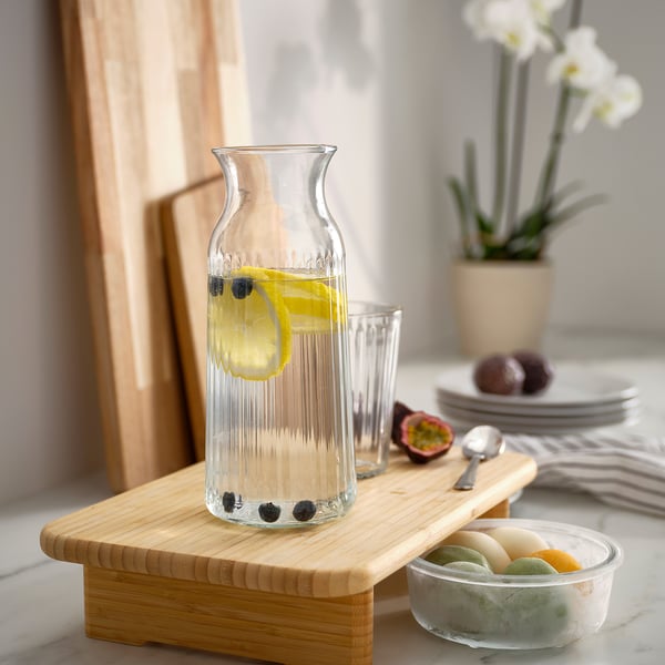 VARDAGEN Carafe, clear glass/patterned, 1.0 l