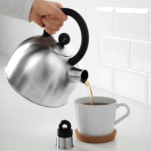 VATTENTÄT Kettle, stainless steel/black, 2 l