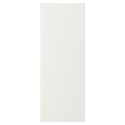 A VEDDINGE white cabinet door with a smooth, minimalist design, made from fiberboard and painted with polyurethane and acrylic finishes.