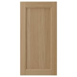 VEDHAMN oak kitchen cabinet door, natural wood, rectangular shape, solid oak frame with veneer panel, warm tone.