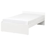 Single, white, modern bed frame, minimalist design, no visible fittings.
