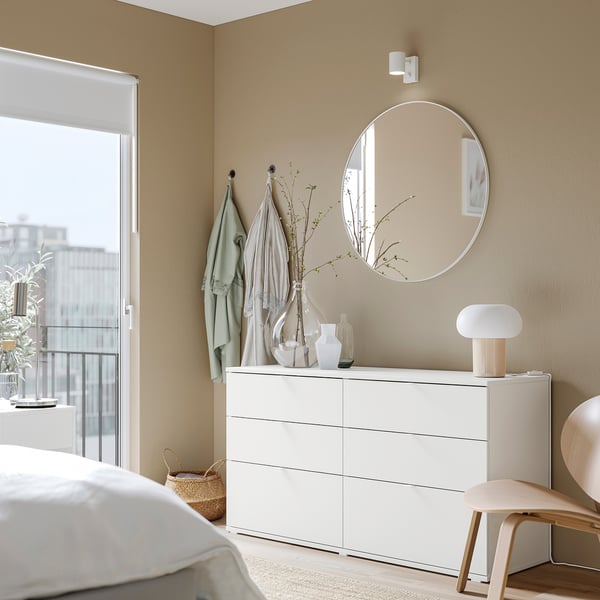 VIHALS Chest of 6 drawers, white/anchor/unlock-function, 140x47x75 cm