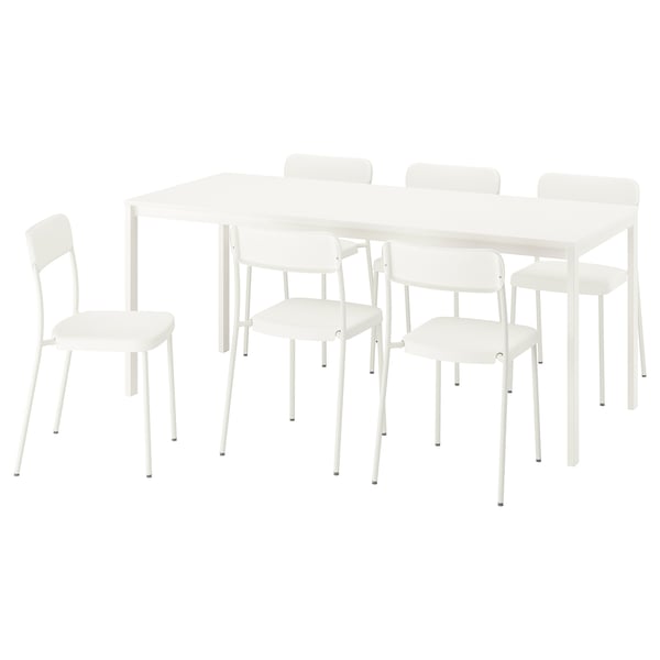 VIHALS / VIHALS Table and 6 chairs, white/white, 120/180x74 cm