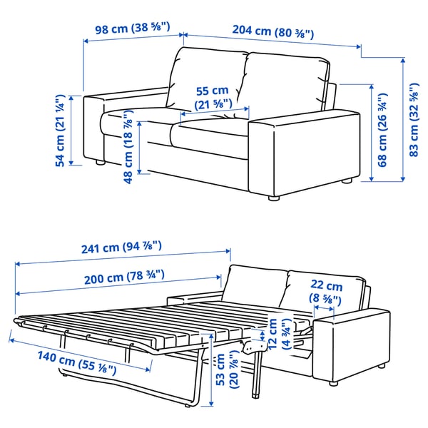 VIMLE 2-seat sofa-bed, with wide armrests/Hallarp grey
