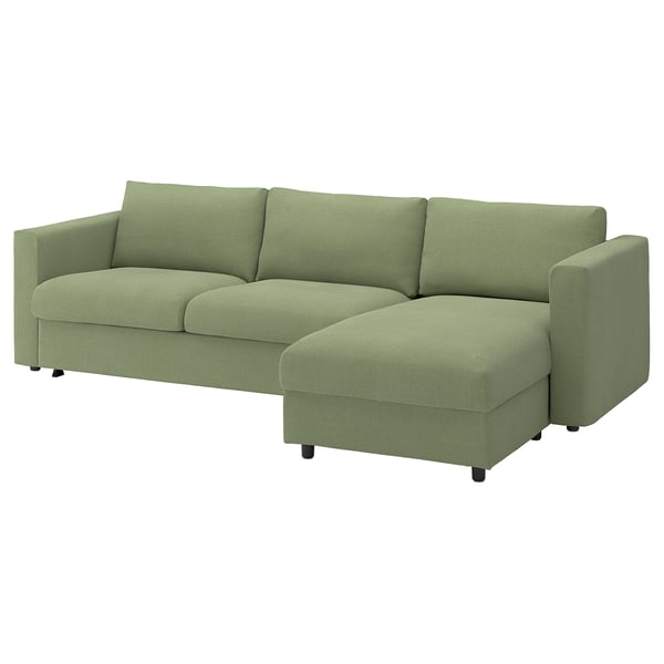 VIMLE 3-seat sofa-bed with chaise longue, Mosshed grey-green