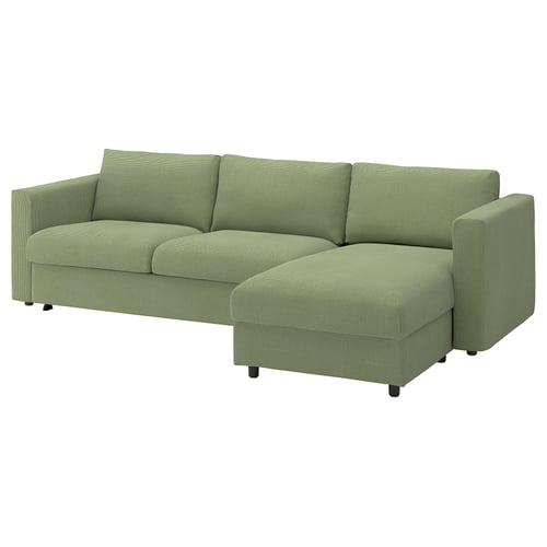 VIMLE 3-seat sofa-bed with chaise longue, Mosshed grey-green
