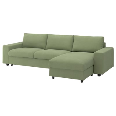 VIMLE 3-seat sofa-bed with chaise longue, with wide armrests/Mosshed grey-green