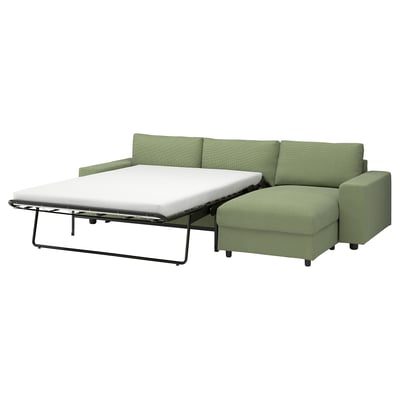 VIMLE 3-seat sofa-bed with chaise longue, with wide armrests/Mosshed grey-green