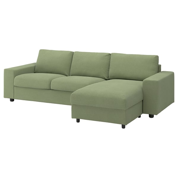 VIMLE 3-seat sofa with chaise longue, with wide armrests/Mosshed grey-green
