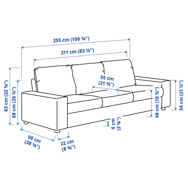 VIMLE 3-seat sofa, with wide armrests/Gunnared medium grey