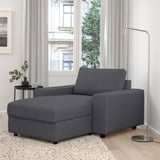Modern grey VIMLE chaise lounge with storage, ideal for compact spaces.
