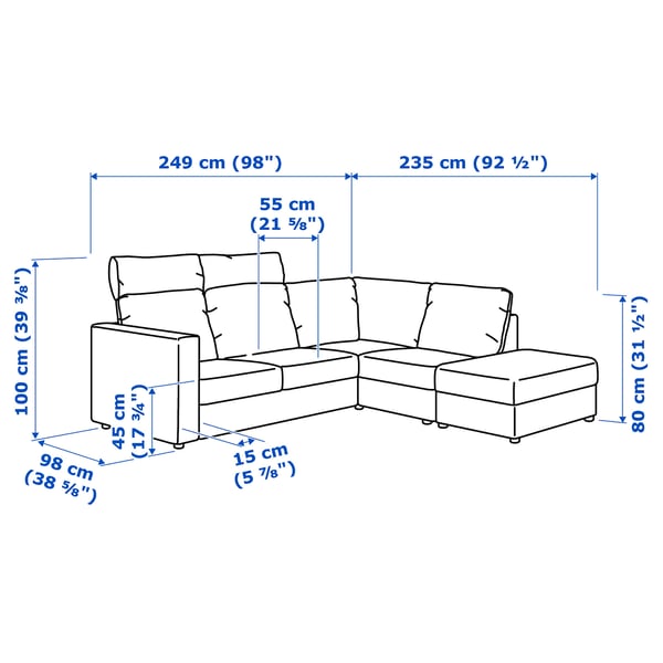 VIMLE Corner sofa, 4-seat, with open end with headrests/Grann/Bomstad black
