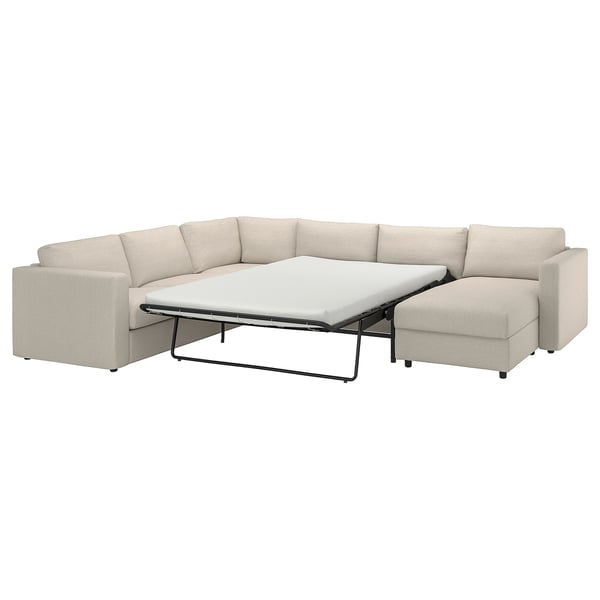 VIMLE Crnr sofa-bed, 5-seat w chaise lng, Gunnared beige