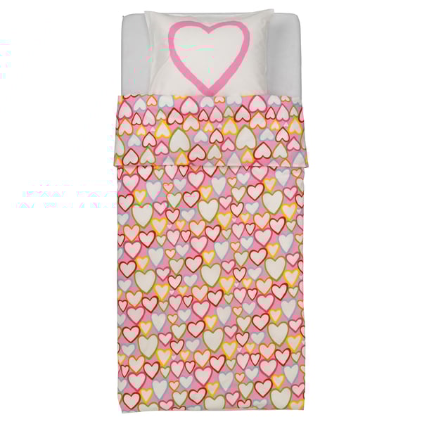 VITAMINER HJÄRTA Duvet cover and pillowcase, multicolour, 150x200/50x80 cm