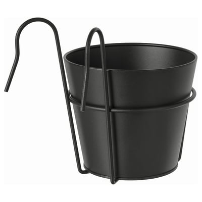 VITLÖK Plant pot with holder, in/outdoor/anthracite, 15 cm
