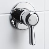 Shower mixer handle, controls water flow and temperature.