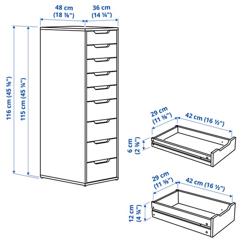 ALEX وحدة درج مع 9 أدراج, أبيض, 36x116 سم