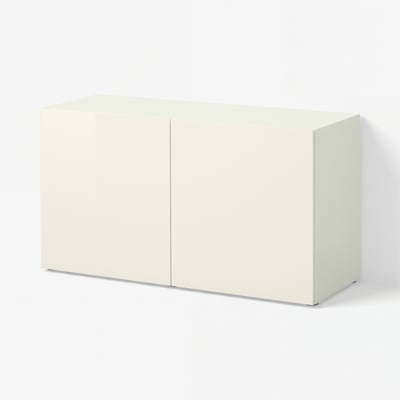 BESTÅ وحدة أرفف مع أبواب, أبيض/Selsviken أبيض/لامع, ‎120x42x64 سم‏