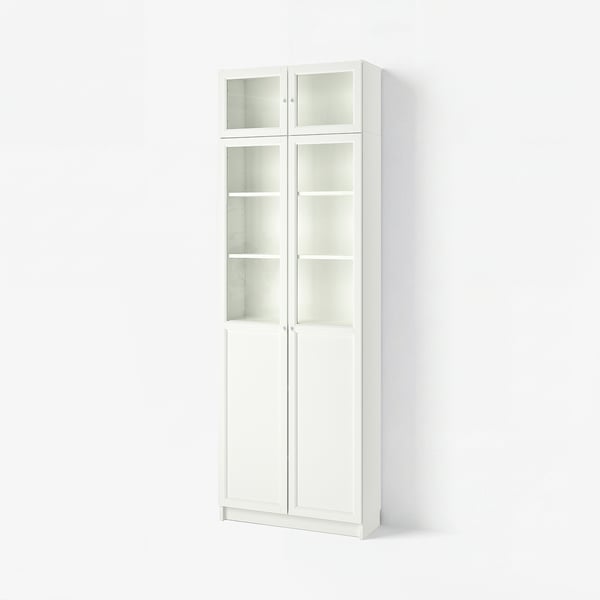 BILLY مكتبة مع أبواب قابلة للتمديد, أبيض, 80x30x237 سم