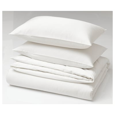 BJÖRKAL غطاء لحاف و ٢ غطاء مخدة, أبيض, ‎240x220/50x80 سم‏