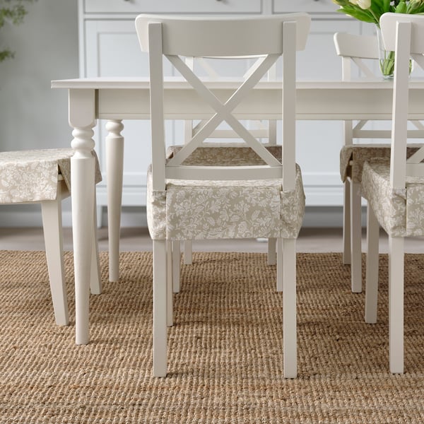 DVÄRGDUNÖRT وسادة كرسي, بيج/ابيض, 42/35x42x4 سم