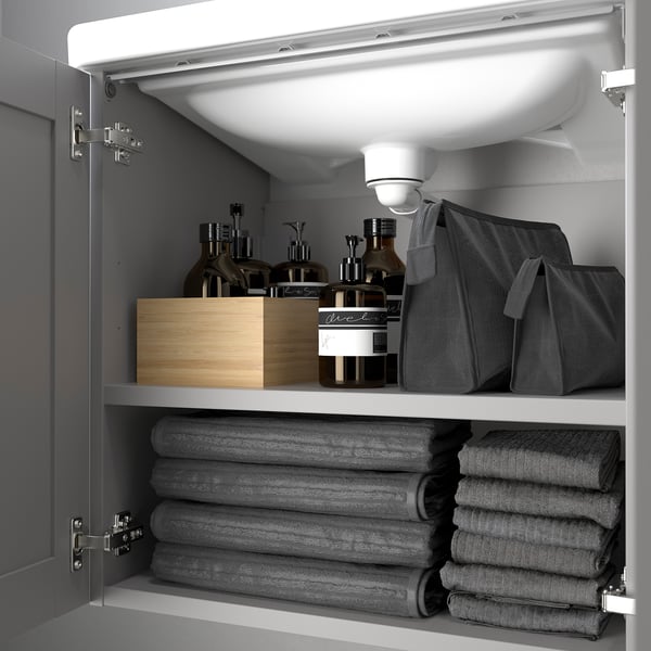 ENHET / TVÄLLEN خزانة حوض/أبواب/حوض/خلاط, رمادي/رمادي هيكل, 64x43x65 سم