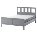 HEMNES هيكل سرير مع مرتبة, رمادي مصبوغ/Valevåg صلبة أكثر, ‎160x200 سم‏