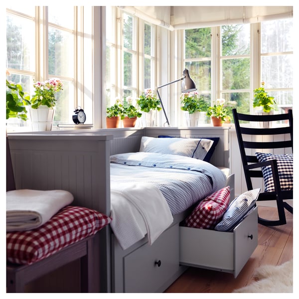 HEMNES هيكل سرير نهاري مع 3 أدراج, رمادي, 80x200 سم