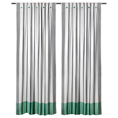 MÄVINN زوج ستائر, أسود/ أبيض/شريط أخضر, 110x300 سم